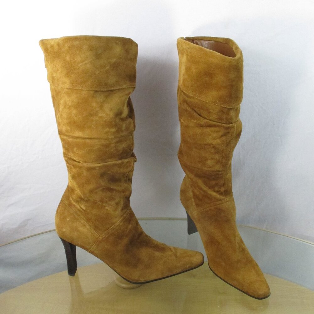 White Mountain Slouchy Boots 90's Stiletto  Tan Brown Suede  Women's  Size 8 M